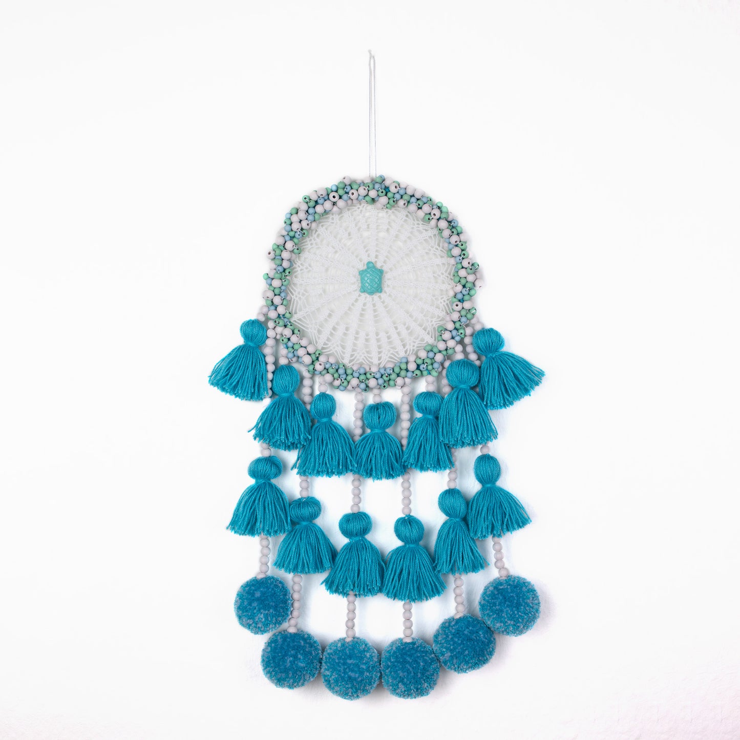 Boho Wall Hanging in Turquoise and Aqua Blue