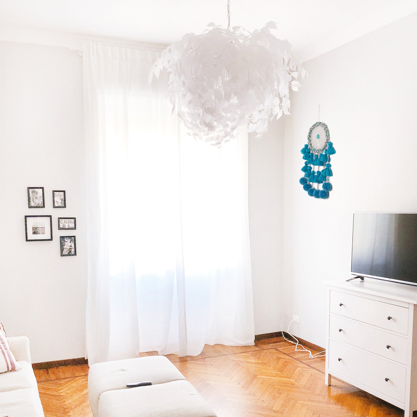 Boho Wall Hanging in Turquoise and Aqua Blue