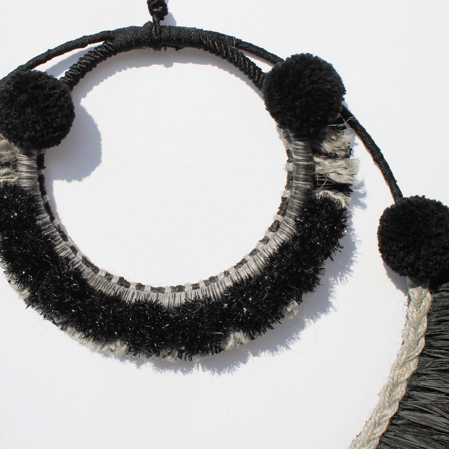 Elegant Boho Wall Hanging in Black and Gray with Glitter Accents