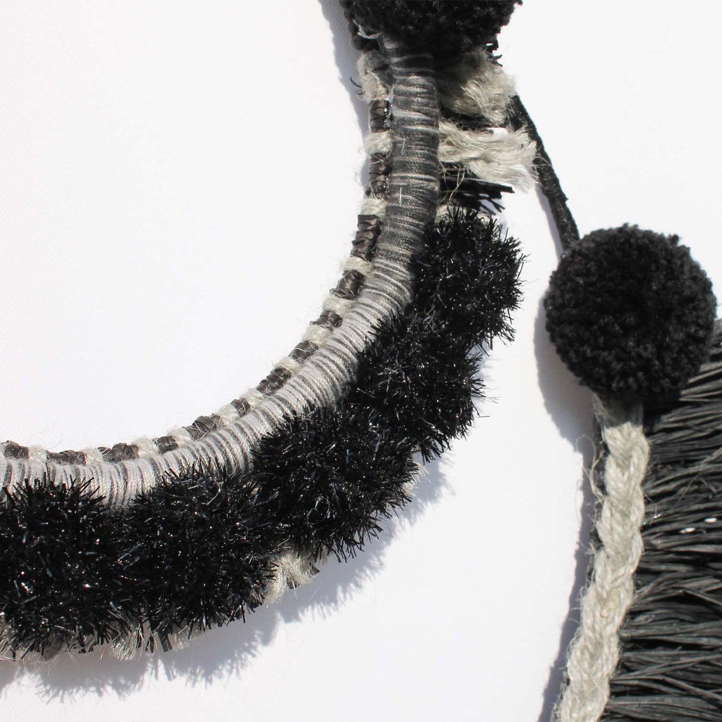 Elegant Boho Wall Hanging in Black and Gray with Glitter Accents