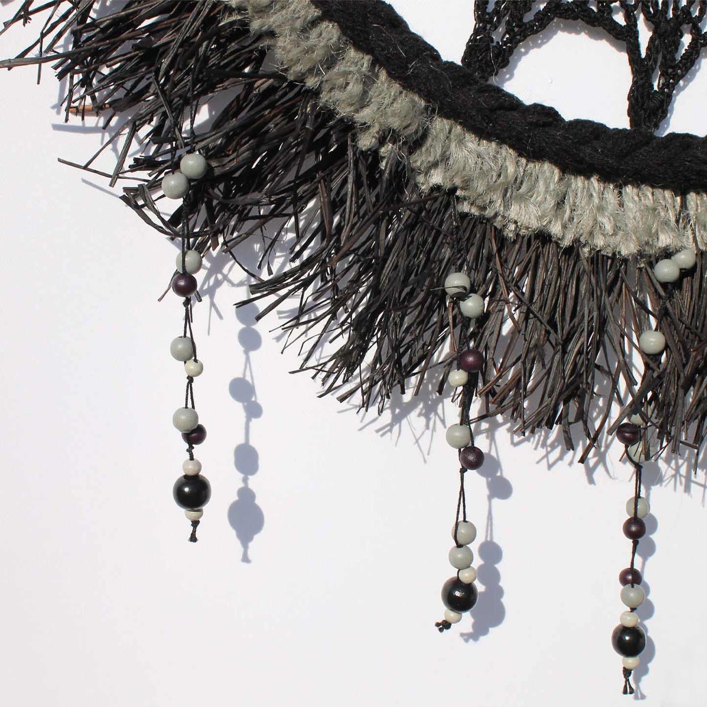 Elegant Boho Wall Décor in Black and Gray with Glitter Pom-Poms