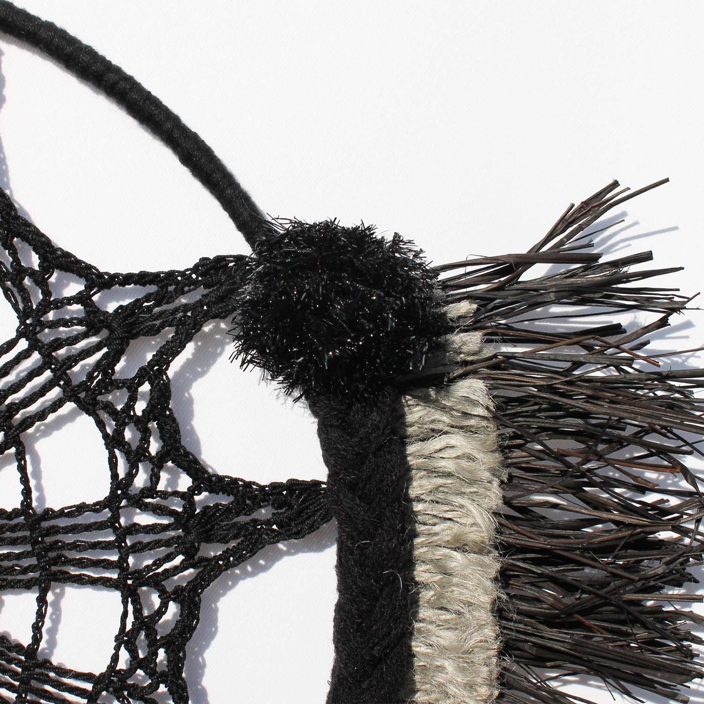 Elegant Boho Wall Décor in Black and Gray with Glitter Pom-Poms