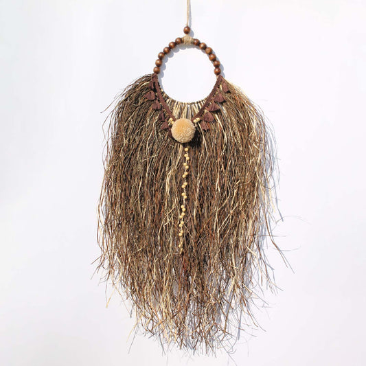 Boho Summer Vibes Wall Decor – Handmade with Raffia, Wool, and Wooden Beads
