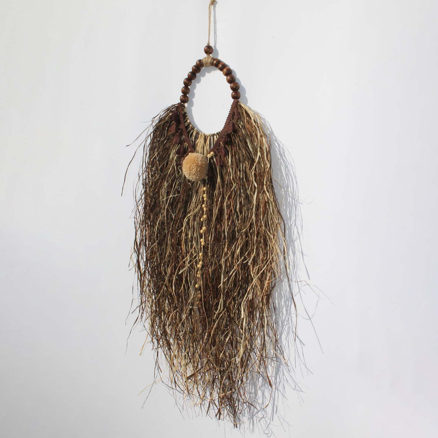 Boho Summer Vibes Wall Decor – Handmade with Raffia, Wool, and Wooden Beads