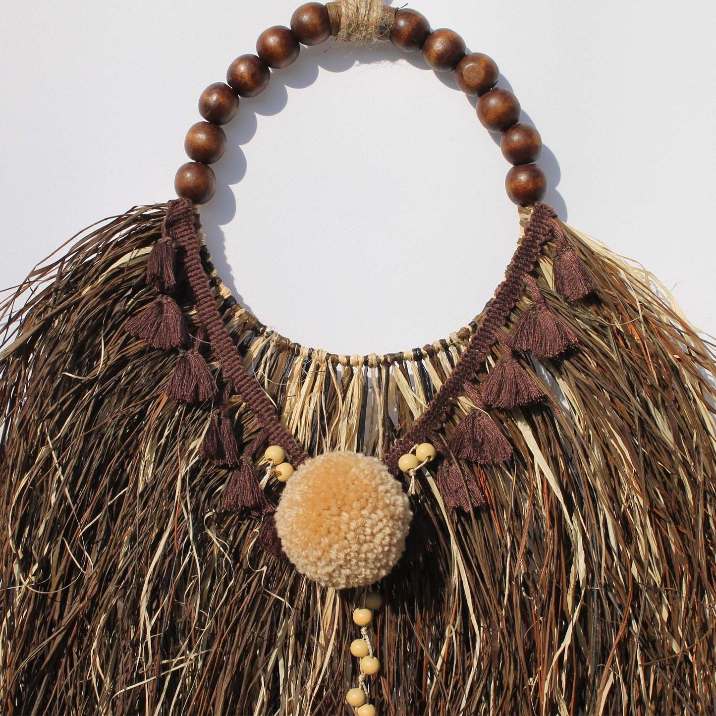 Boho Summer Vibes Wall Decor – Handmade with Raffia, Wool, and Wooden Beads