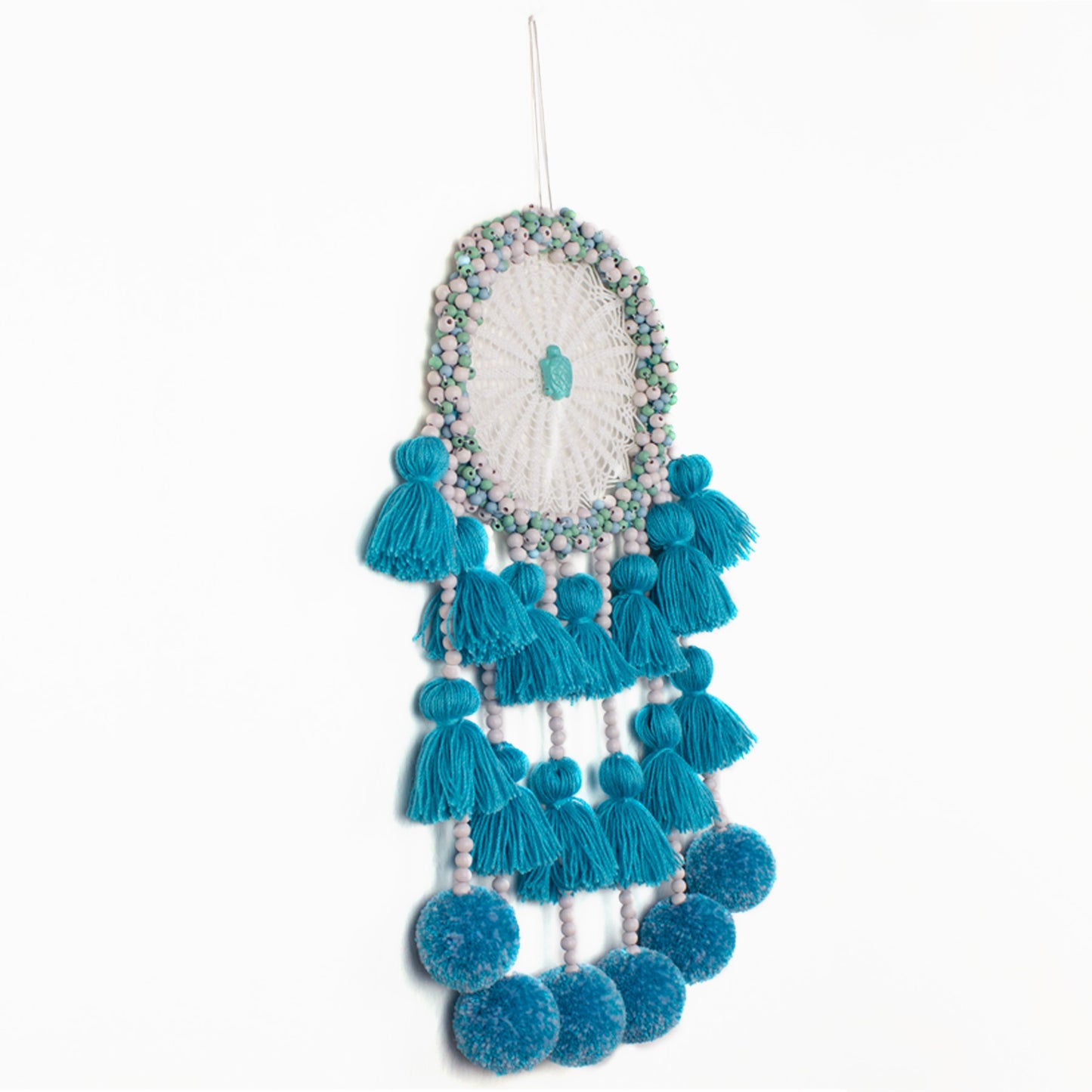 Boho Wall Hanging in Turquoise and Aqua Blue