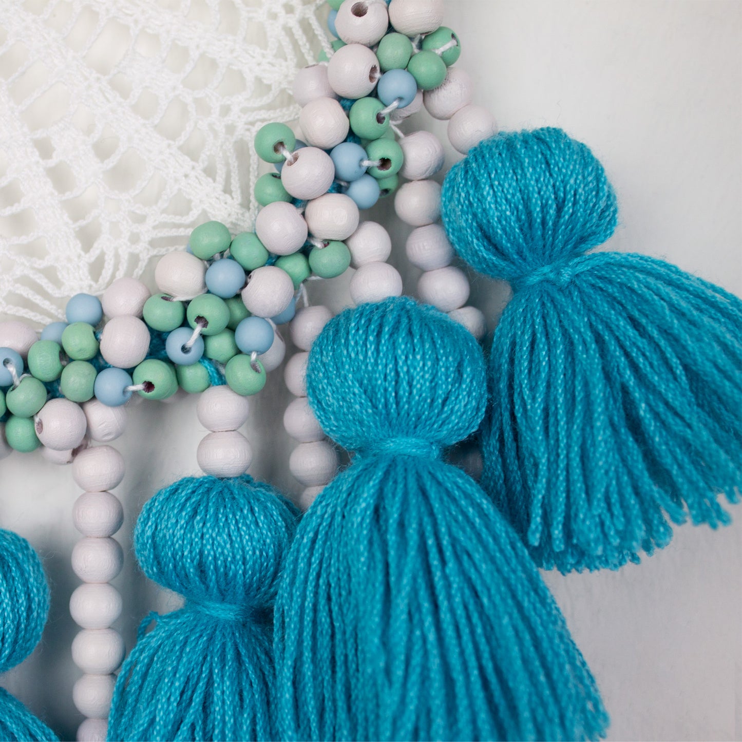Boho Wall Hanging in Turquoise and Aqua Blue