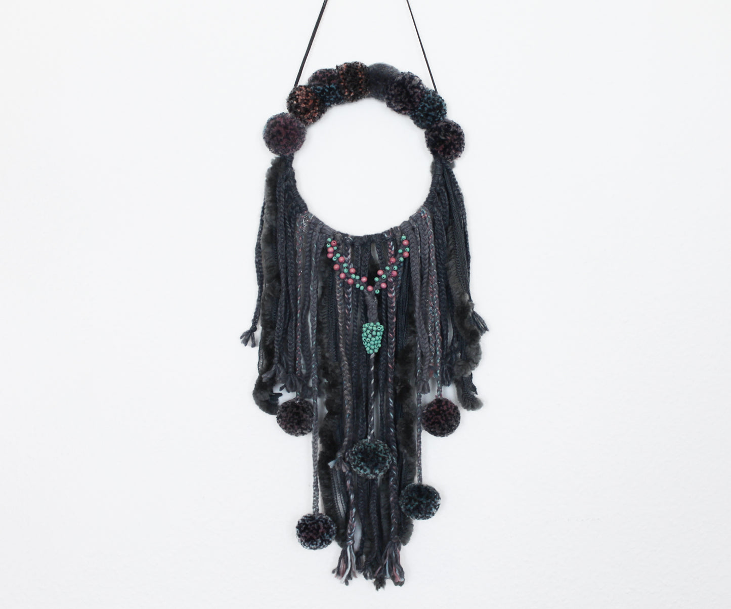 Boho Wall Hanging with Pom Poms & Beads