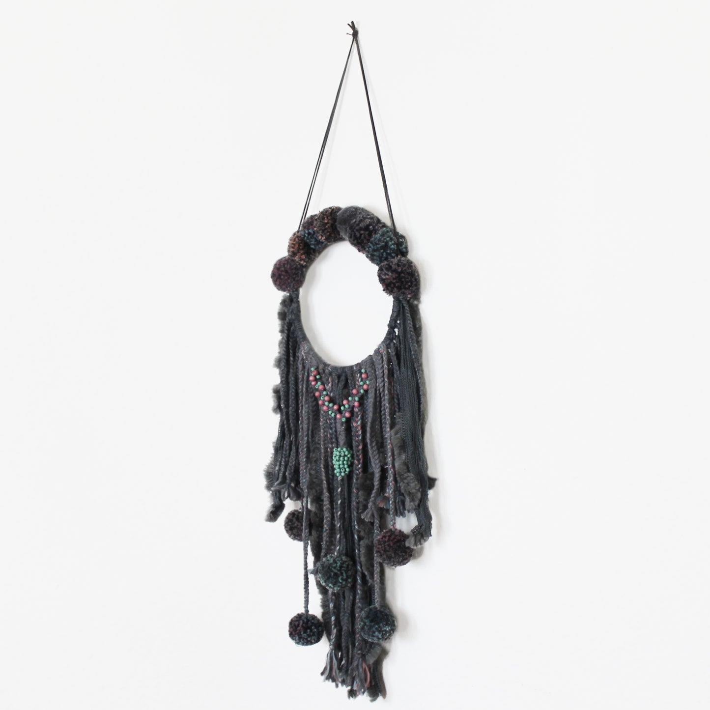 Boho Wall Hanging with Pom Poms & Beads