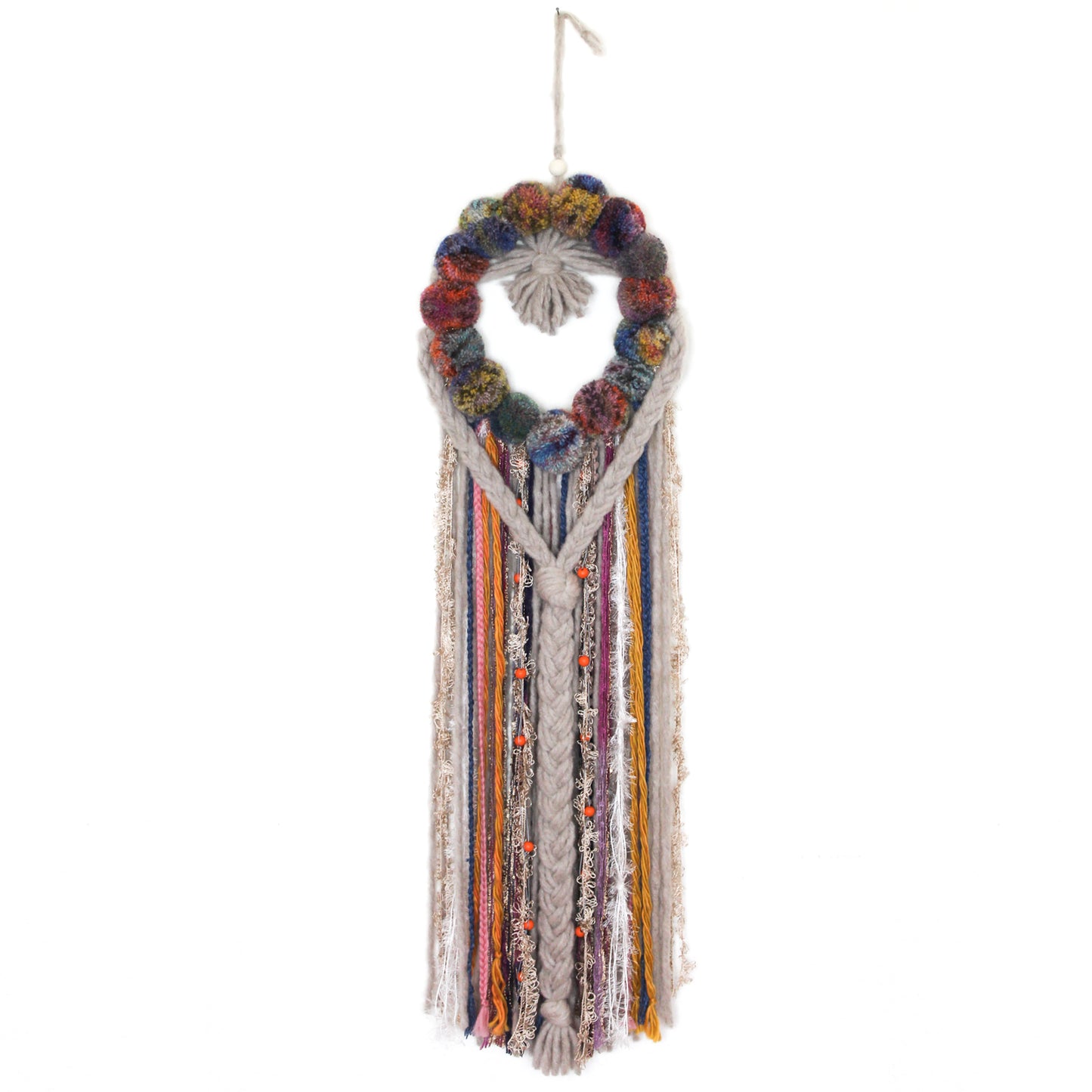 Retro Boho Wall Hanging with Rainbow Pom Poms