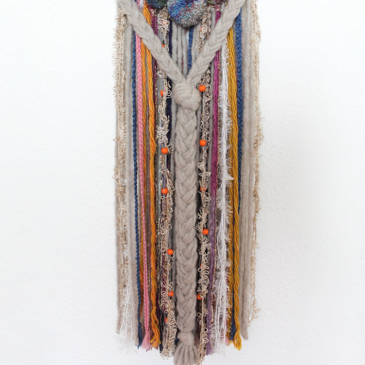 Retro Boho Wall Hanging with Rainbow Pom Poms