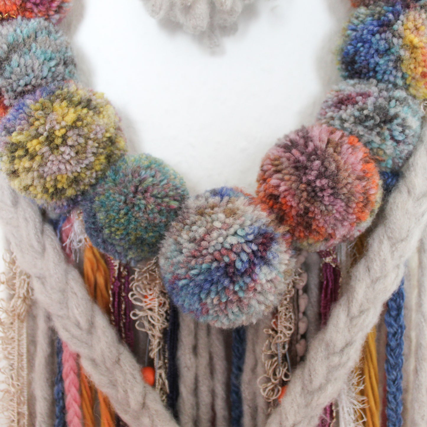 Retro Boho Wall Hanging with Rainbow Pom Poms