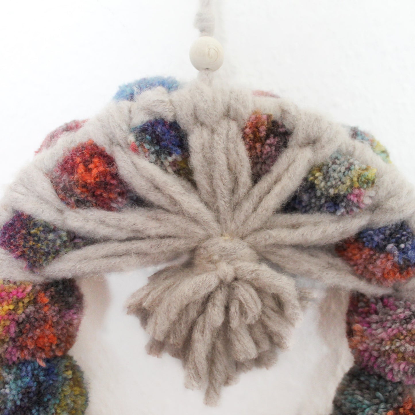 Retro Boho Wall Hanging with Rainbow Pom Poms