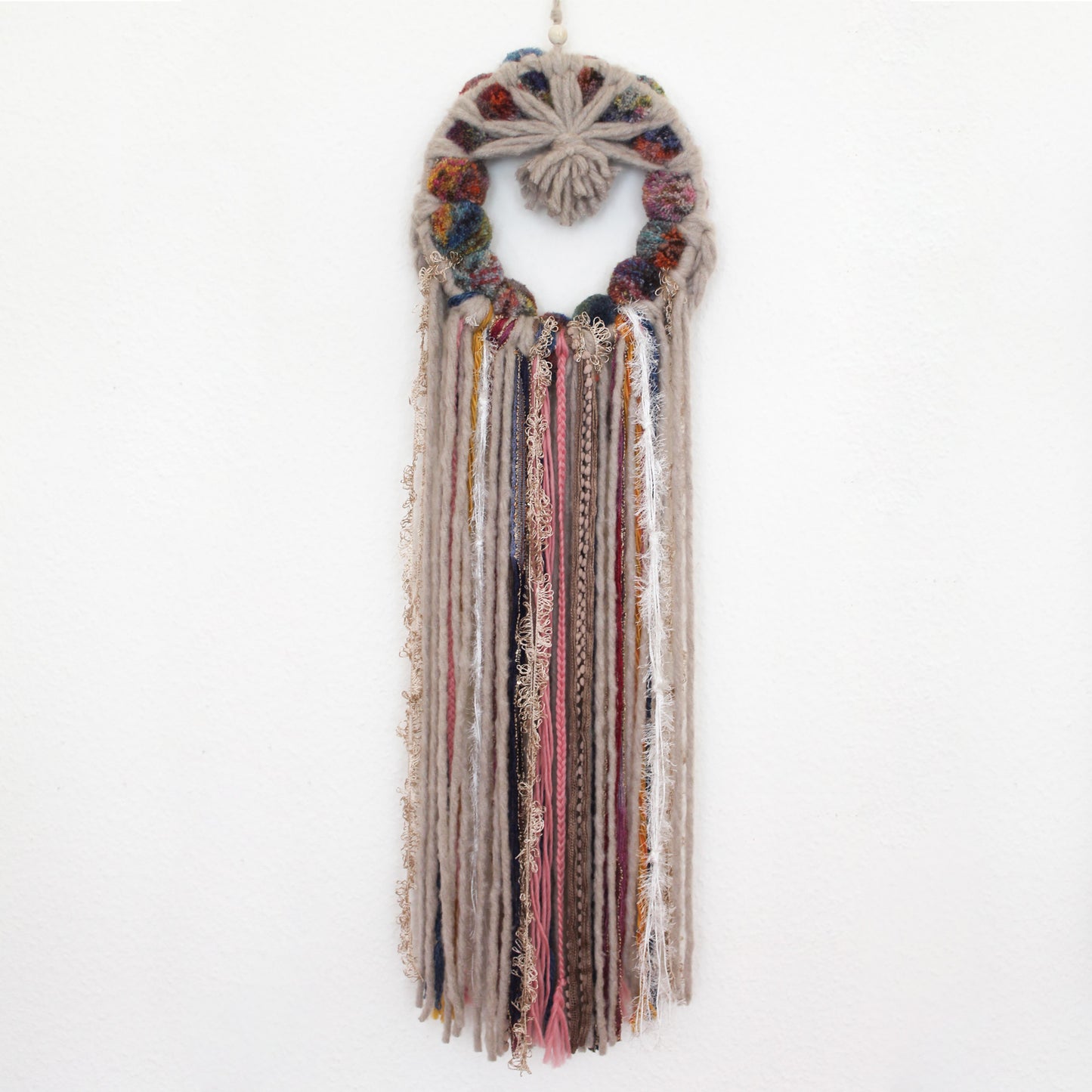 Retro Boho Wall Hanging with Rainbow Pom Poms