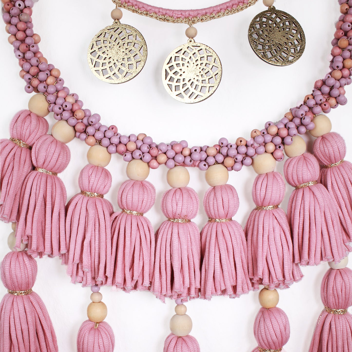 Boho Wall Hanging in Pink with Gold Accents
