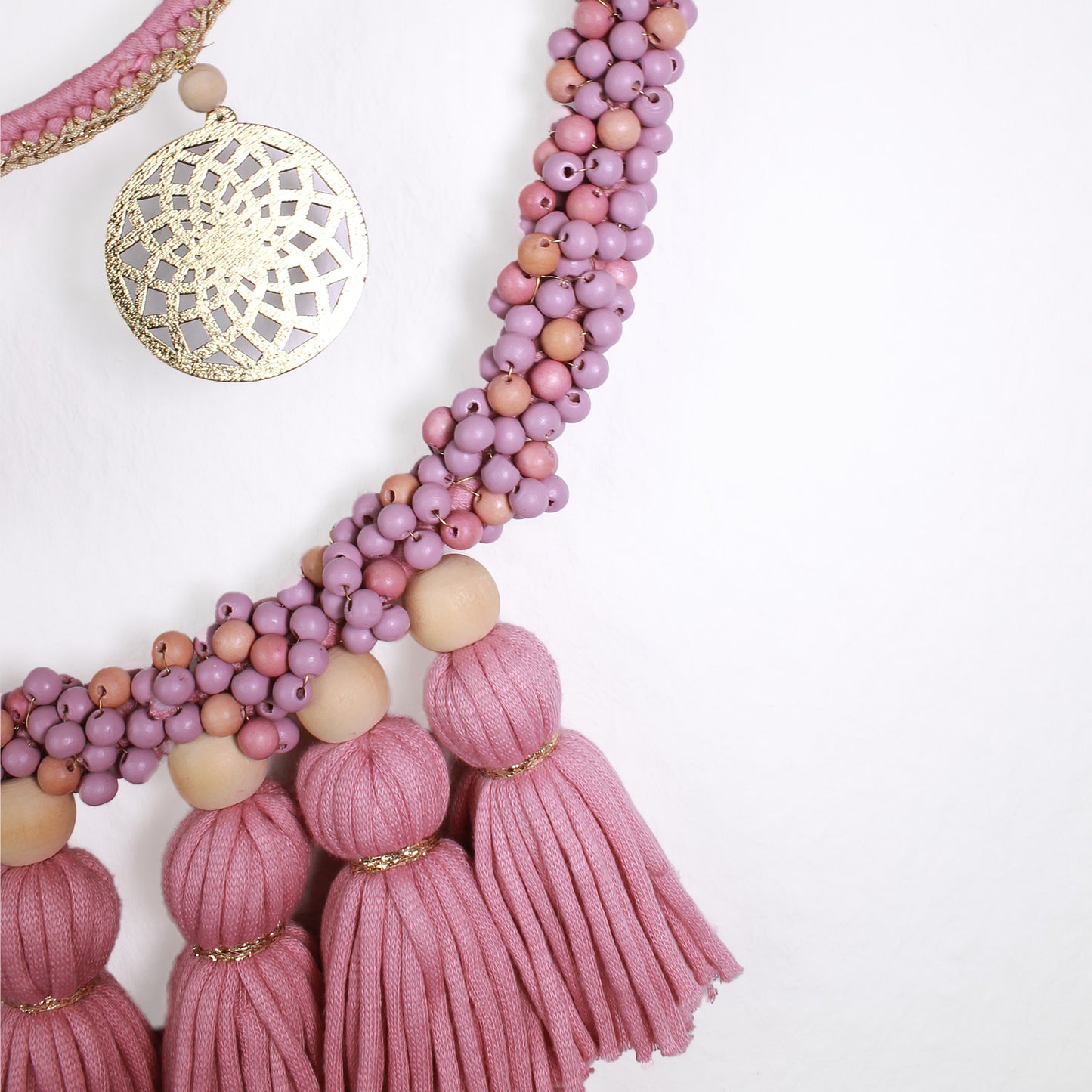 Boho Wall Hanging in Pink with Gold Accents