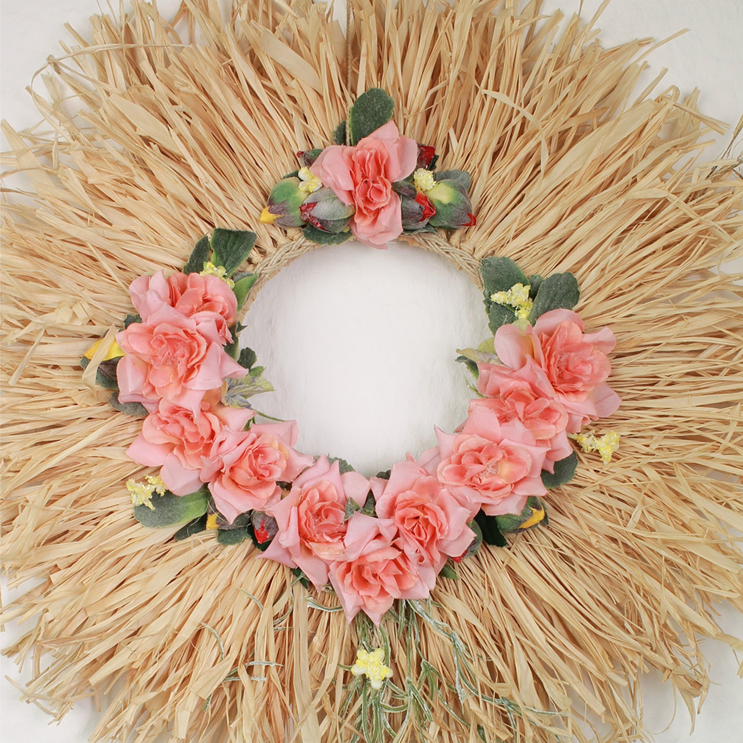 Boho Wall Decor with Artificial Flowers and Wooden Beads