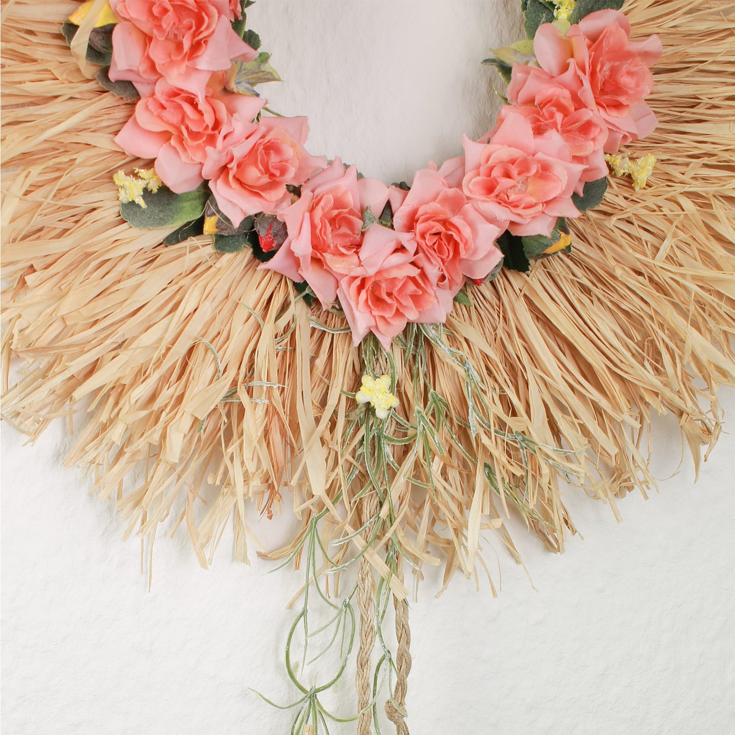 Boho Wall Decor with Artificial Flowers and Wooden Beads