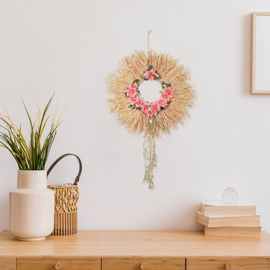 Boho Wall Decor with Artificial Flowers and Wooden Beads