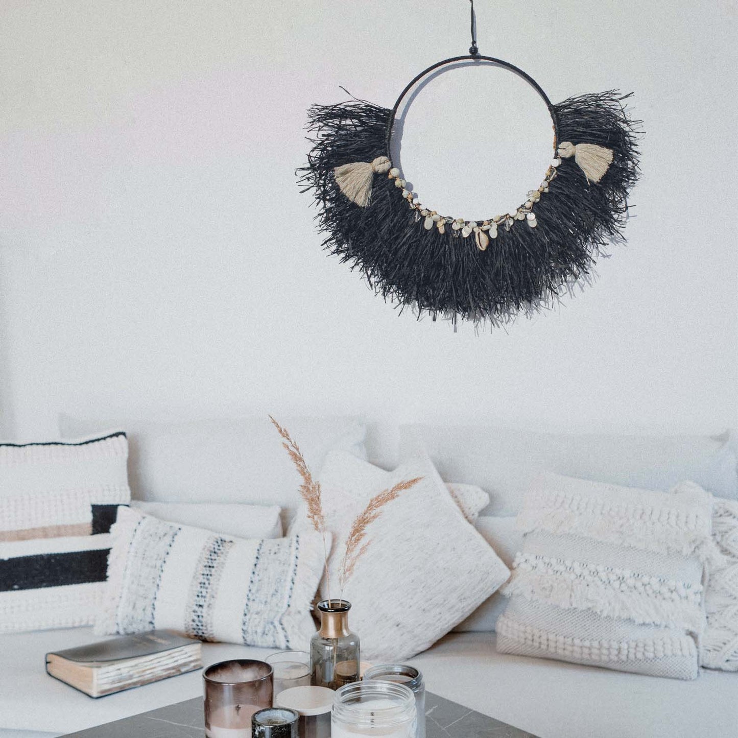 Coastal Boho Wall Hanging with Seashell Accents