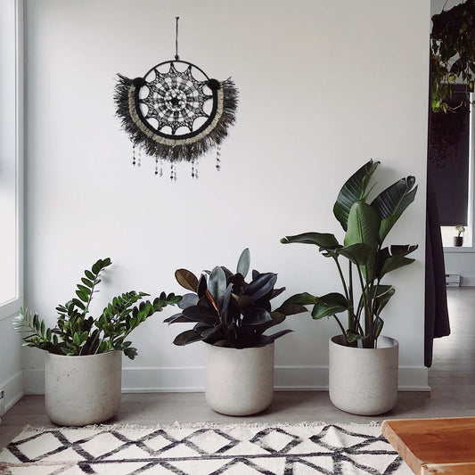 Elegant Boho Wall Décor in Black and Gray with Glitter Pom-Poms