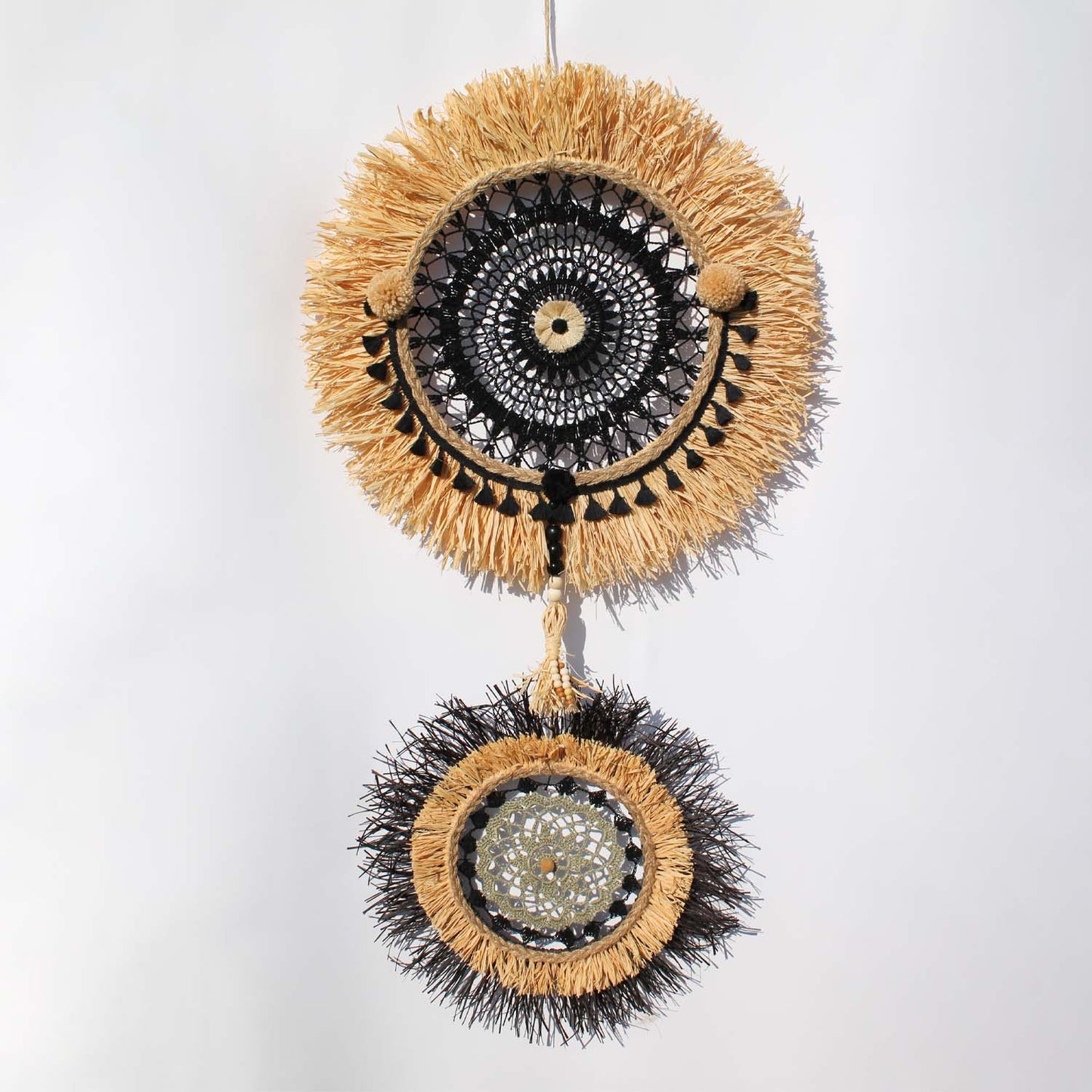 Two-Piece Boho Wall Hanging in Black and Natural Tones