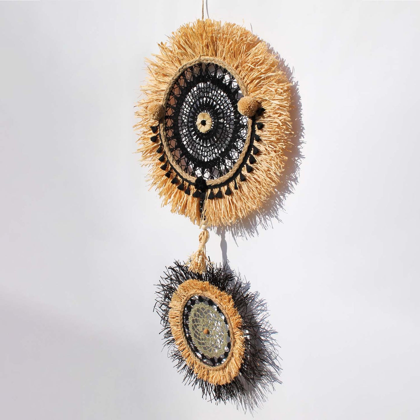 Two-Piece Boho Wall Hanging in Black and Natural Tones