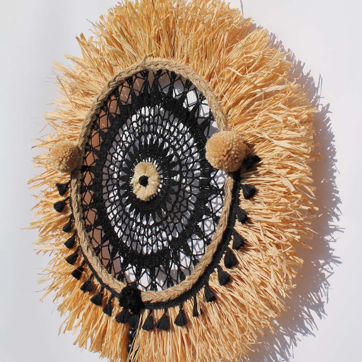 Two-Piece Boho Wall Hanging in Black and Natural Tones