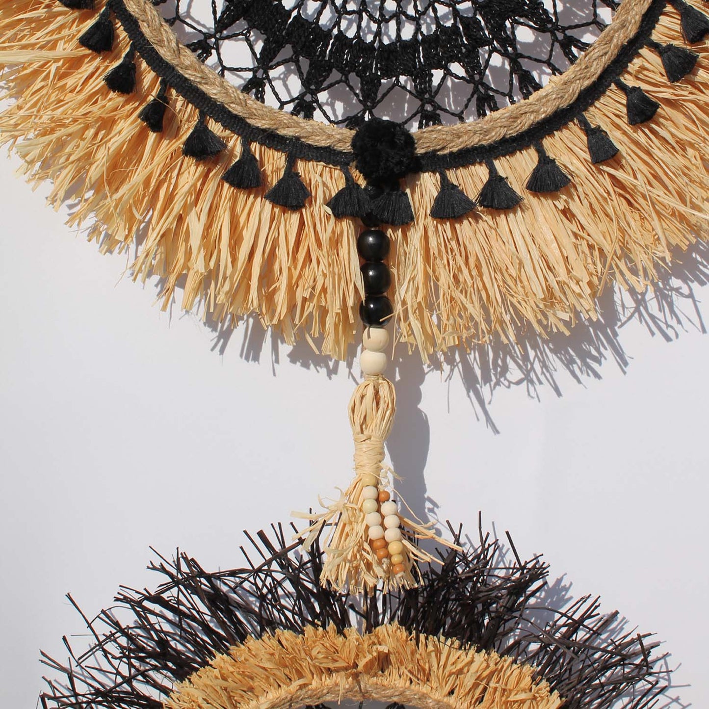 Two-Piece Boho Wall Hanging in Black and Natural Tones