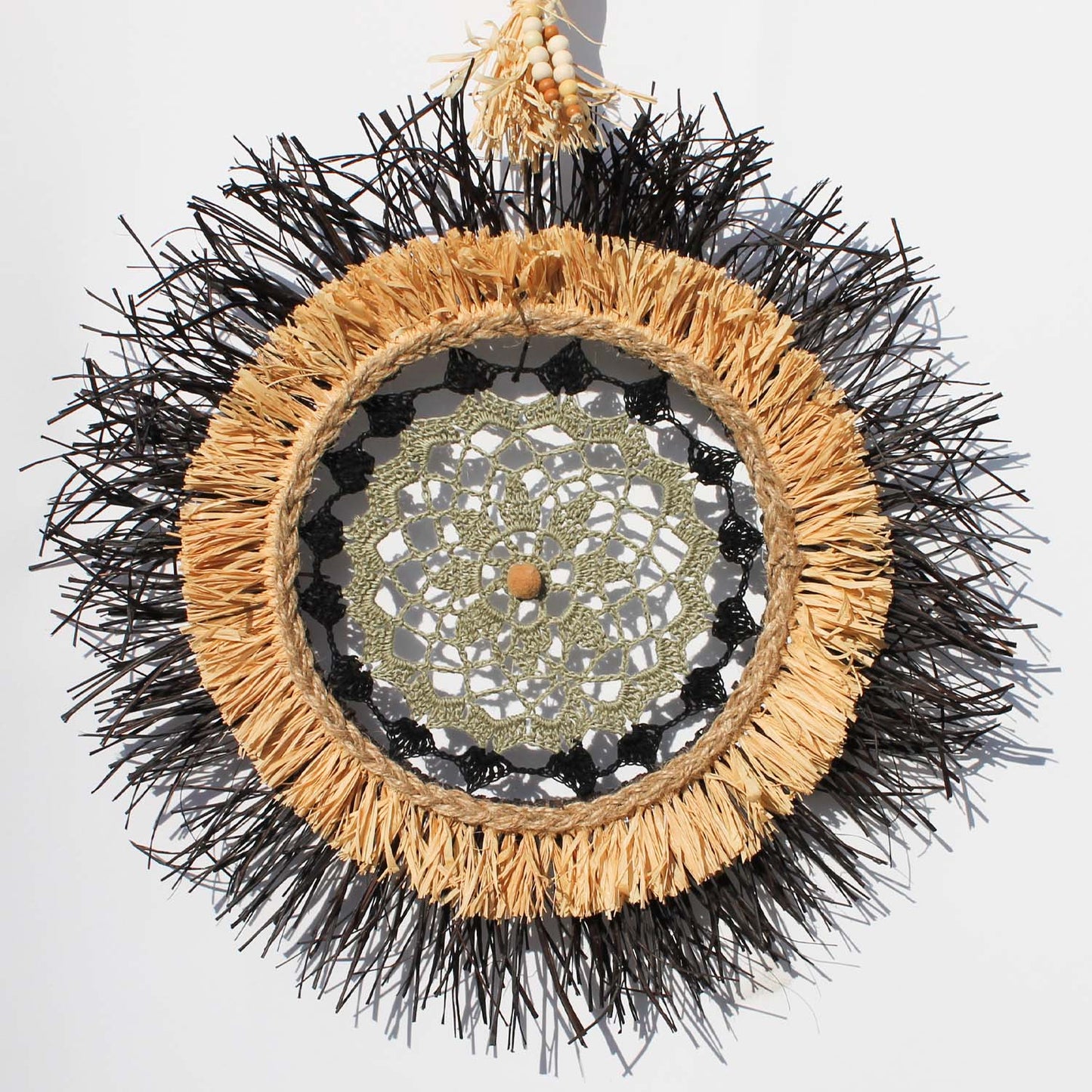 Two-Piece Boho Wall Hanging in Black and Natural Tones